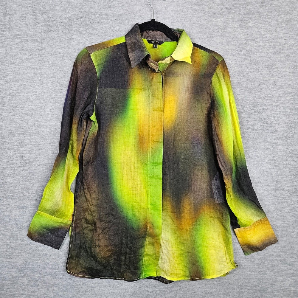 Massimo Dutti Women's Button up Long Sleeve 100% Linen Colorful Shirt Size 4
